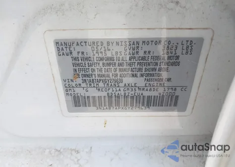 2016 Nissan Sentra S z USA, uszkodzony, nr VIN 3N1AB7APXGY279639